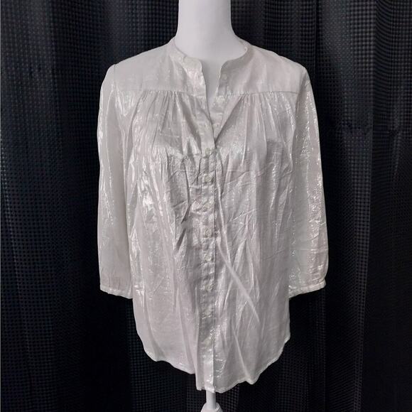 NWOT! DIAB'LESS! SHEER SILVER METALLIC BOHO CHIC PEASANT TOP, BLOUSE! SZ S - Picture 2 of 9